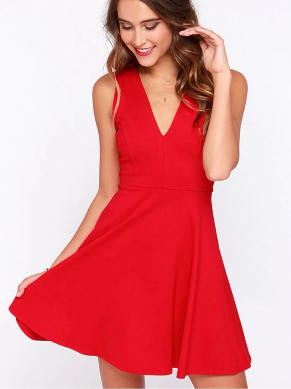 NWT Lulus Red V-Neck Skater Dress